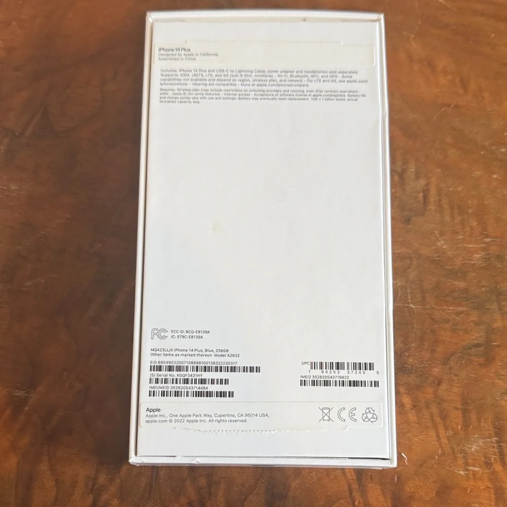iPhone 14 Plus Box – Original Apple Packaging – 14+ Retail Box Only – No Phone
